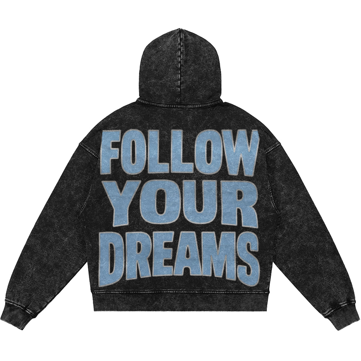 Follow Your Dreams (Air Jordan 5 Black Carolina UNC) 440GSM Heavyweight Vintage Snow Wash Zip Up Hoodie
