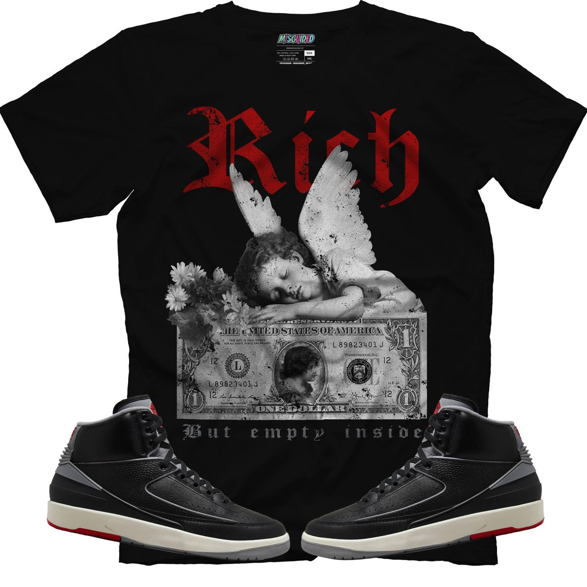 Rich But Empty Inside (Air Jordan 2 Black Cement) T-Shirt - Misguided