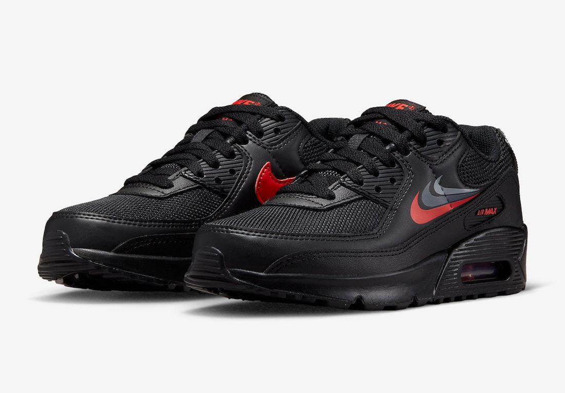A Black and Red Nike Air Max 90 With Triple Swooshes - Rebranded Studios