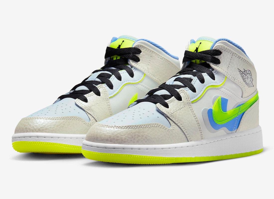 Kids Air Jordan 1 Mid With Volt TPU Swooshes - Rebranded Studios
