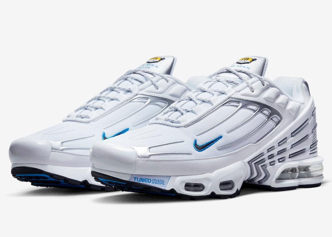 Nike Air Max Plus 3 Surfaces in White, Silver, and Blue - Rebranded Studios