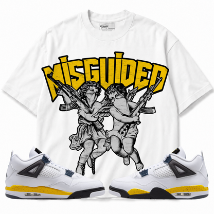 Angels Air Jordan 4 Tour Yellow graphic T-shirt with matching sneakers