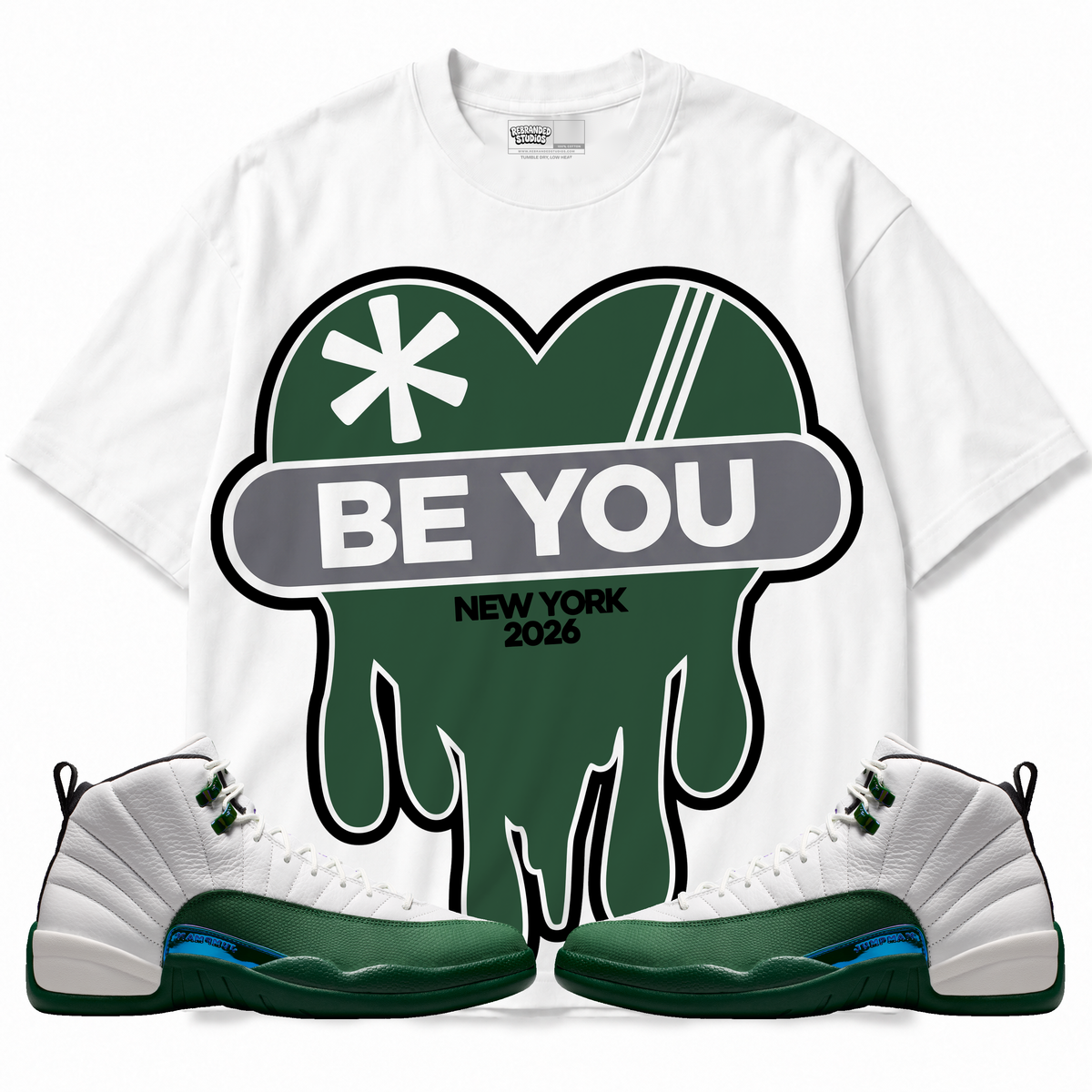 Be You Air Jordan 12 Bucks graphic T-shirt with matching sneakers