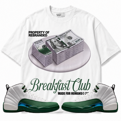 Breakfast Club Air Jordan 12 Bucks graphic T-shirt with matching sneakers