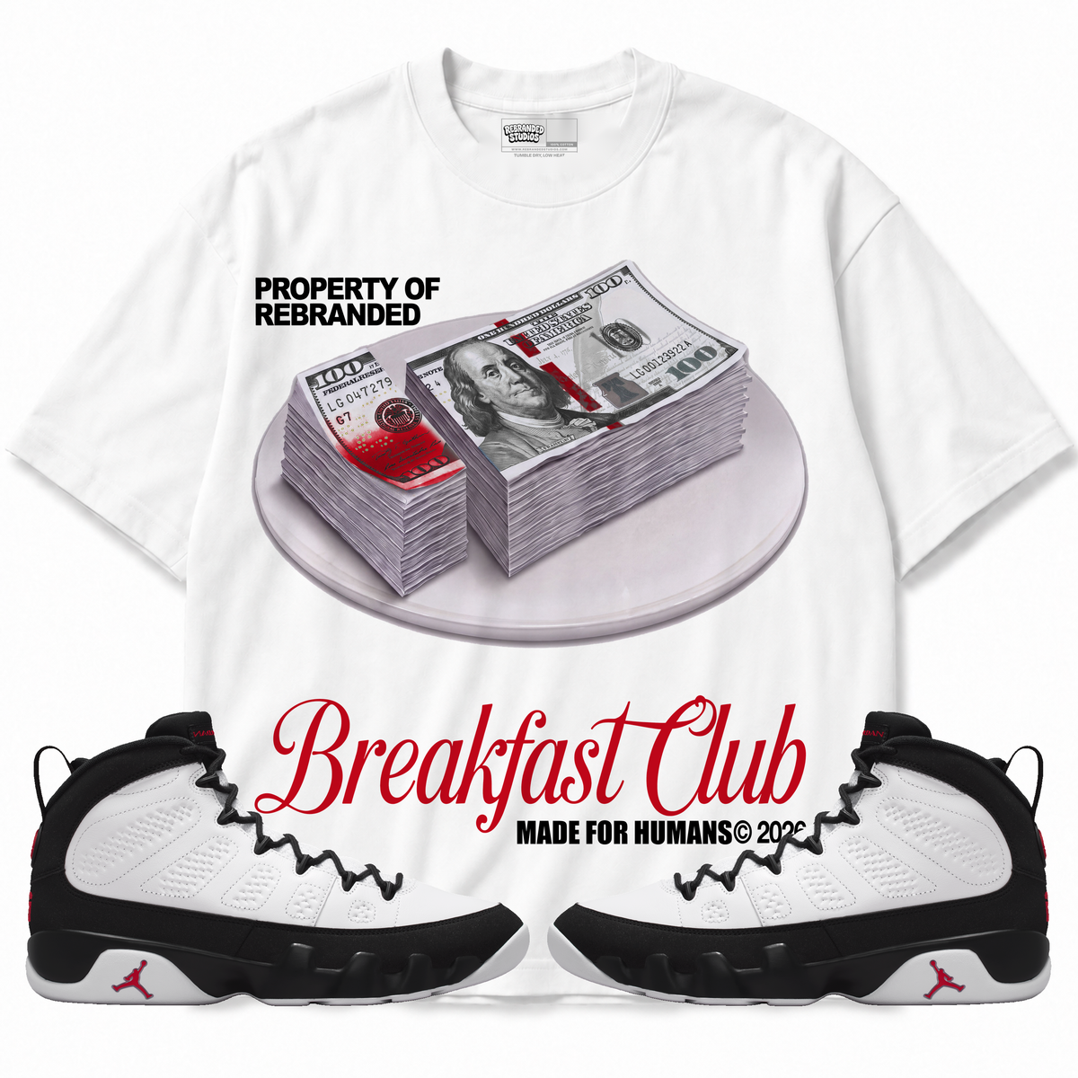 Breakfast Club (Air Jordan 9 OG Space Jam) T-Shirt with matching sneakers