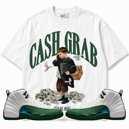 Cash Grab Air Jordan 12 Bucks graphic T-shirt with matching sneakers