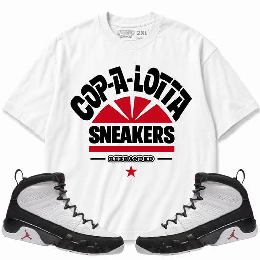 Rebranded Studios Cop Alotta Of Sneakers Air Jordan 9 OG Space Jam Graphic T-Shirt