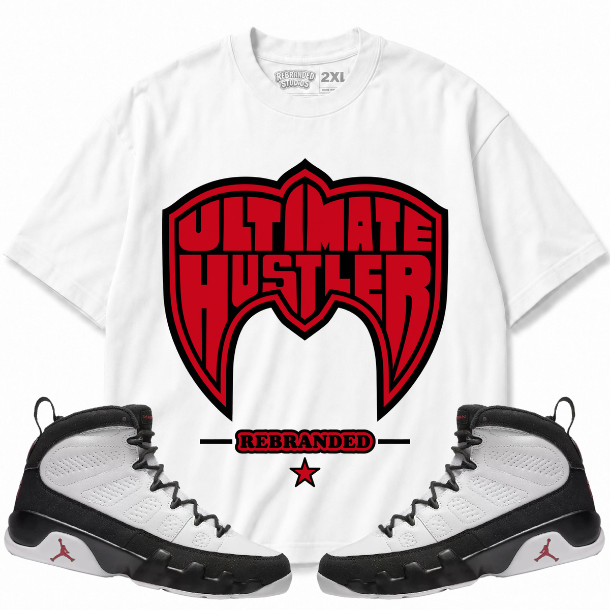 Rebranded Studios Ultimate Hustler Air Jordan 9 OG Space Jam Graphic T-Shirt