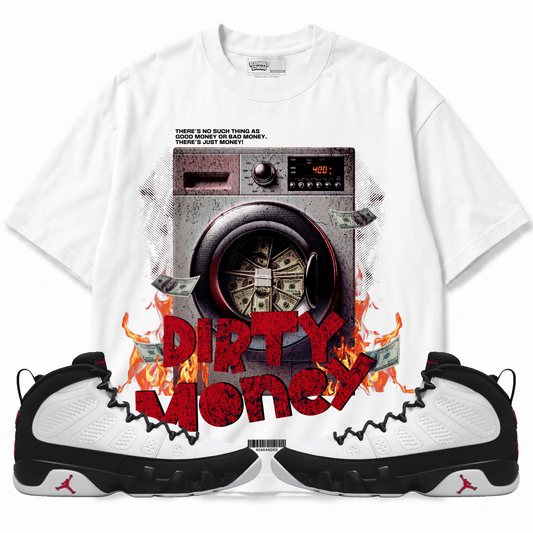Dirty Money (Air Jordan 9 OG Space Jam) T-Shirt with matching sneakers