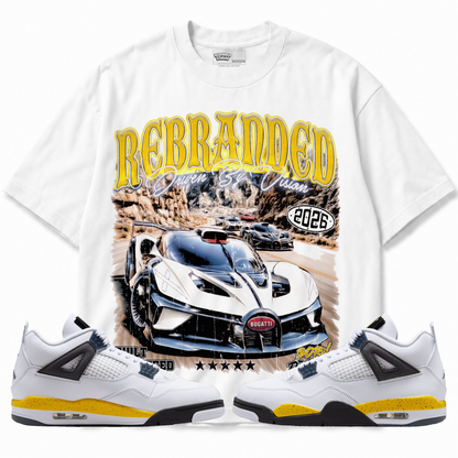 Driven By Vision Air Jordan 4 Tour Yellow graphic T-shirt with matching sneakers