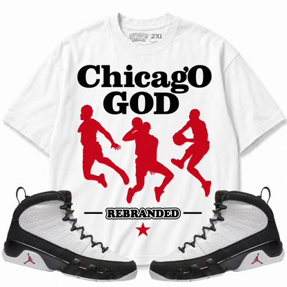 Rebranded Studios Chicago God Air Jordan 9 OG Space Jam Graphic T-Shirt