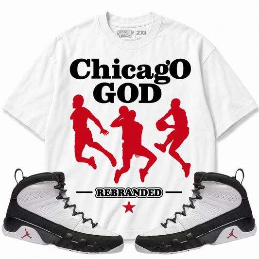 Rebranded Studios Chicago God Air Jordan 9 OG Space Jam Graphic T-Shirt