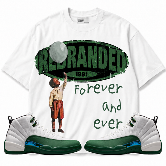 Forever And Ever Air Jordan 12 Bucks graphic T-shirt with matching sneakers