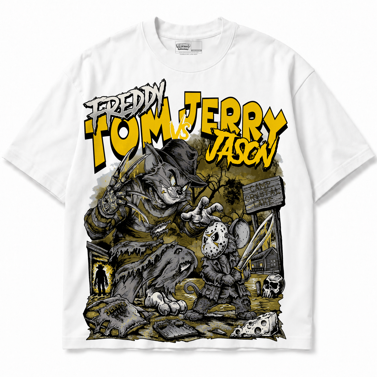 Freddy Tom Vs Jerry Jason Air Jordan 4 Tour Yellow graphic T-shirt front without sneakers