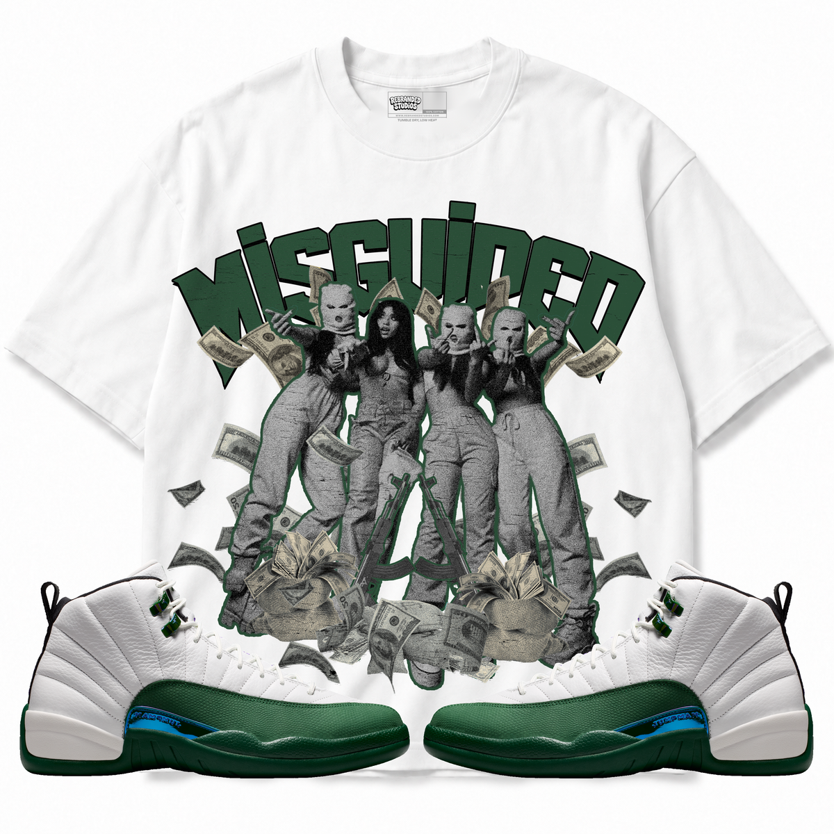 Girls Air Jordan 12 Bucks graphic T-shirt with matching sneakers