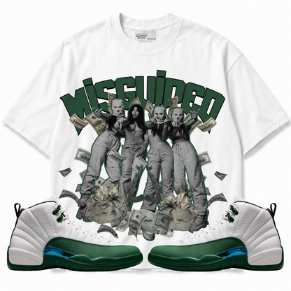 Girls Air Jordan 12 Bucks graphic T-shirt with matching sneakers