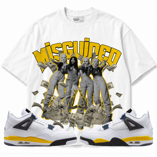 Girls Air Jordan 4 Tour Yellow graphic T-shirt with matching sneakers