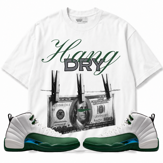 Hang Dry Air Jordan 12 Bucks graphic T-shirt with matching sneakers