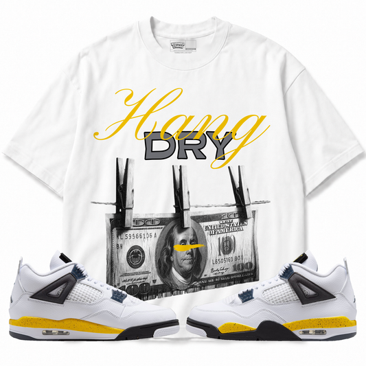 Hang Dry Air Jordan 4 Tour Yellow graphic T-shirt with matching sneakers