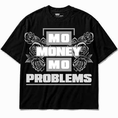 Mo Money Mo Problems Air Jordan 8 Chrome Graphic T-Shirt — black T-shirt front without sneakers