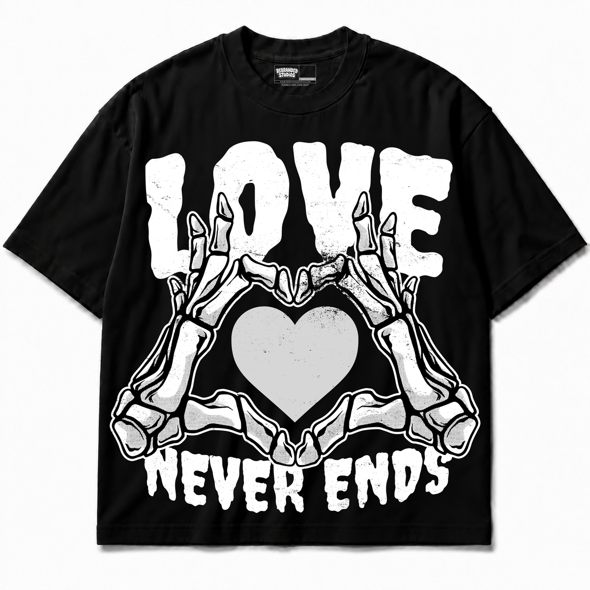Love Never Ends Air Jordan 8 Chrome Graphic T-Shirt — black T-shirt front without sneakers