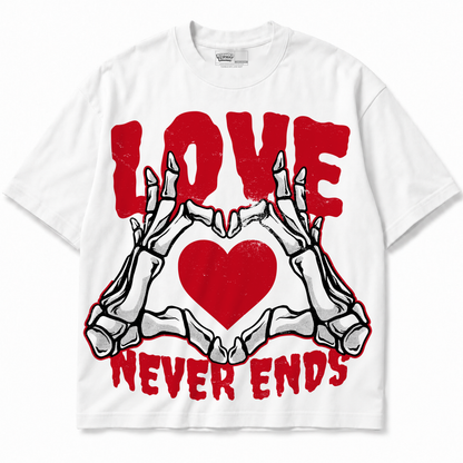 Love Never Ends Air Jordan 9 OG Space Jam Graphic T-Shirt — white T-shirt front without sneakers
