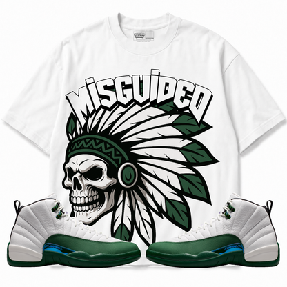 Chief Air Jordan 12 Bucks Graphic T-Shirt — white T-shirt front with matching sneakers