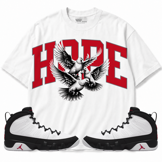 Hope (Air Jordan 9 OG Space Jam) T-Shirt with matching sneakers