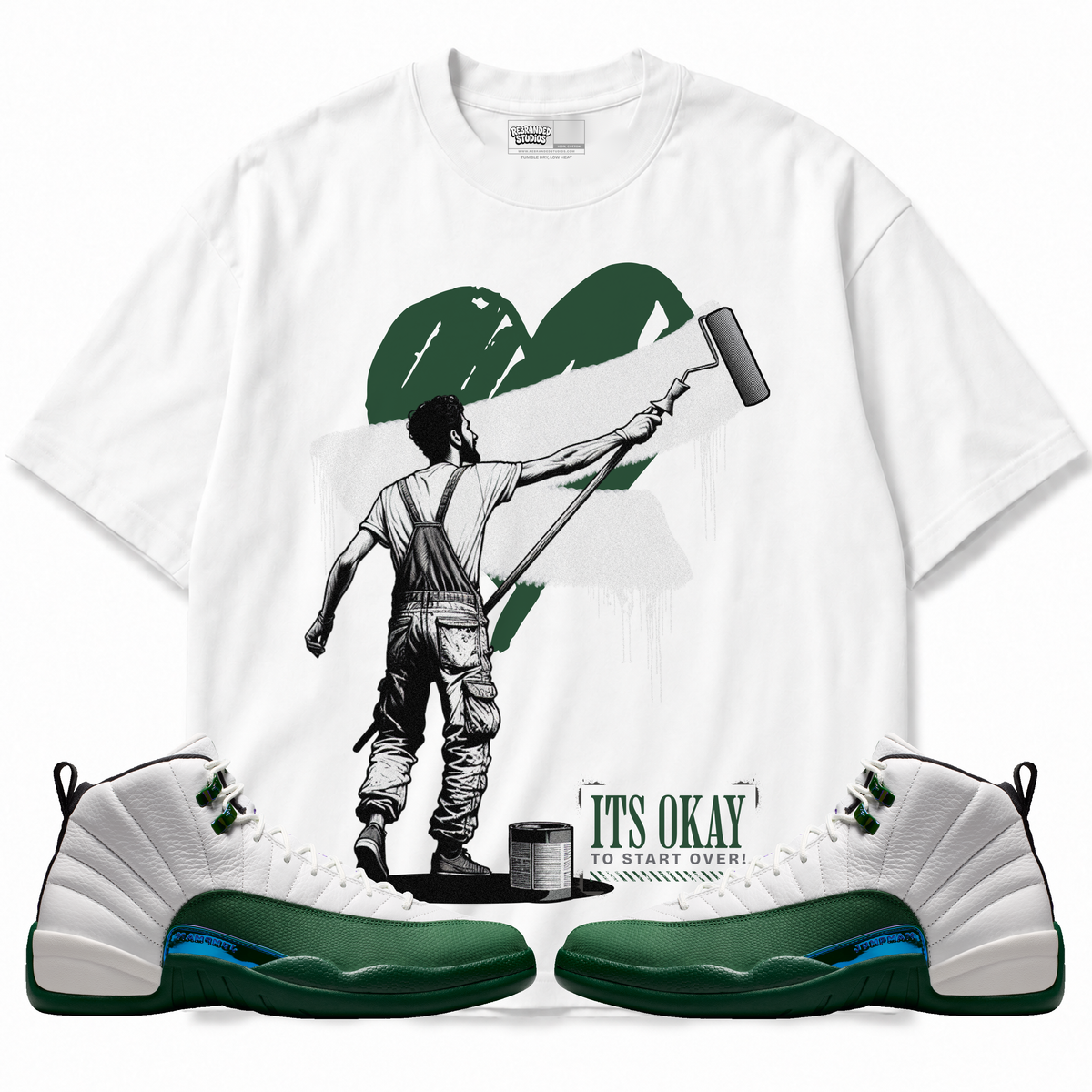 It's Okay To Start Over Air Jordan 12 Bucks graphic T-shirt with matching sneakers