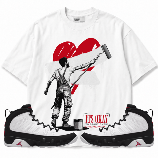 It's Okay To Start Over (Air Jordan 9 OG Space Jam) T-Shirt with matching sneakers