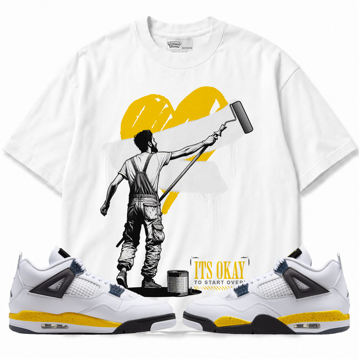 It's Okay To Start Over Air Jordan 4 Tour Yellow graphic T-shirt with matching sneakers