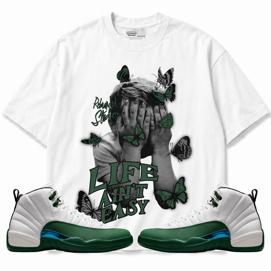 Life Ain't Easy Air Jordan 12 Bucks graphic T-shirt with matching sneakers