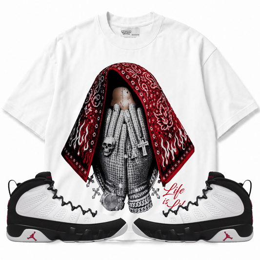 Life Is Life (Air Jordan 9 OG Space Jam) T-Shirt with matching sneakers