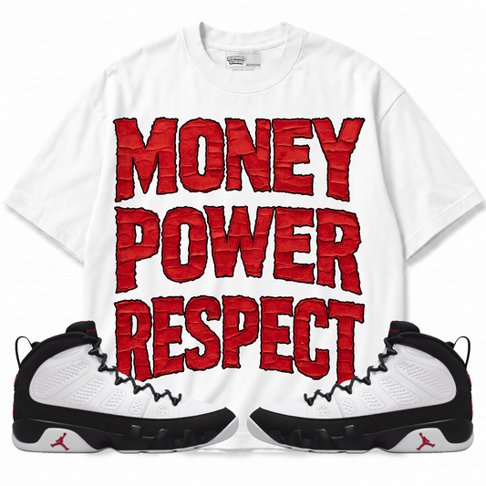 Money Power Respect (Air Jordan 9 OG Space Jam) T-Shirt with matching sneakers