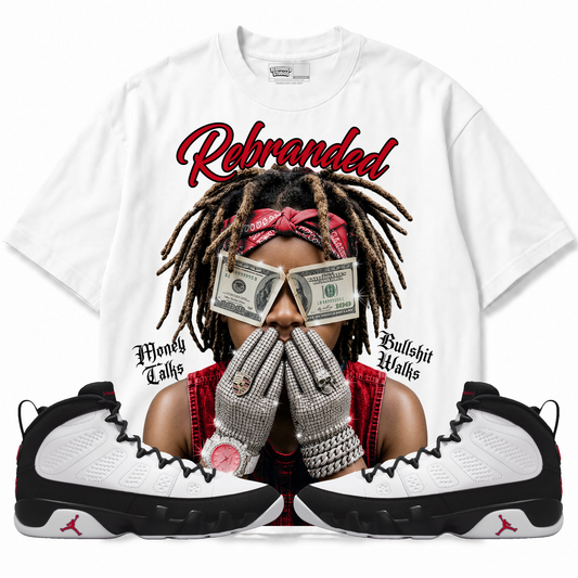 Money Talks Bullshit Walks (Air Jordan 9 OG Space Jam) T-Shirt with matching sneakers