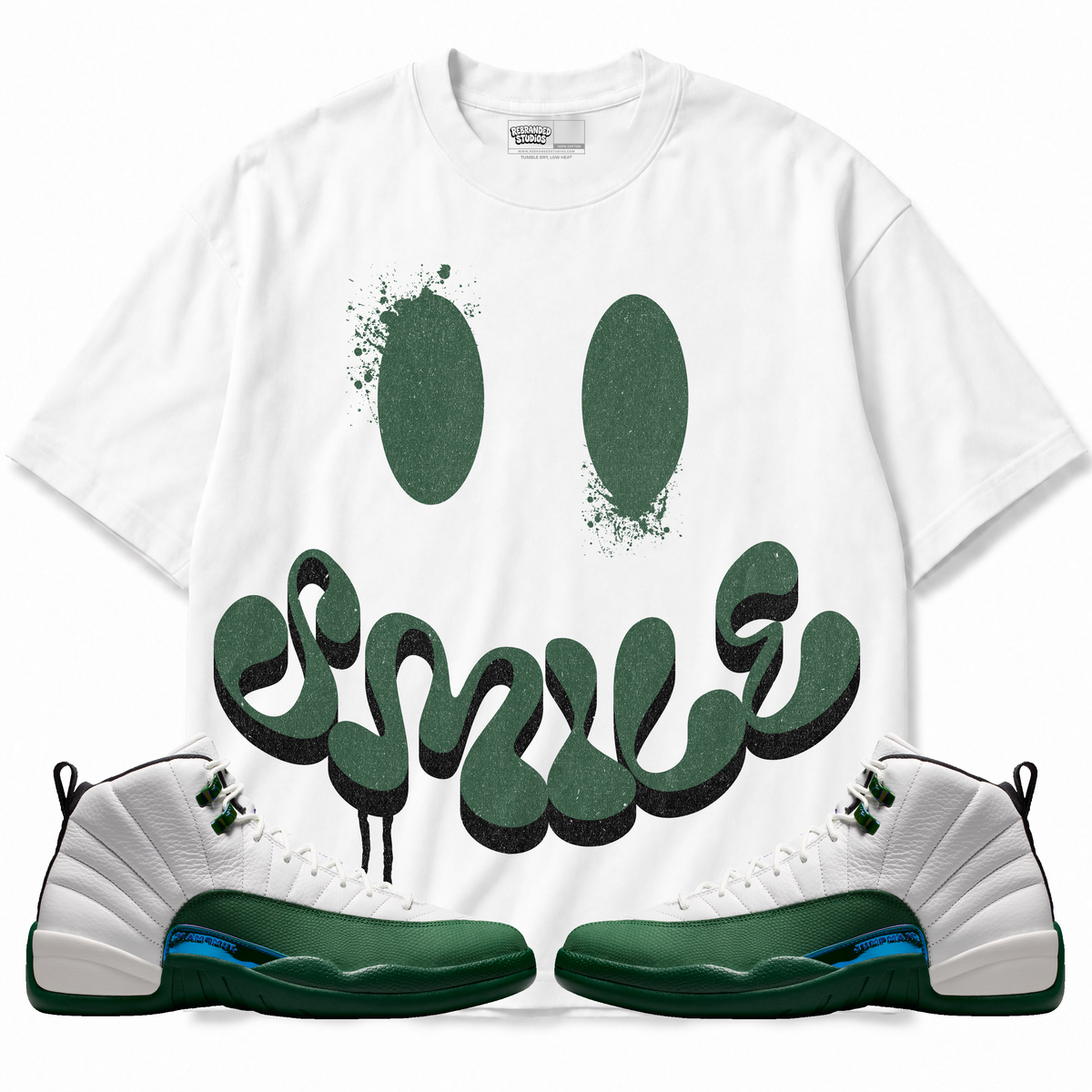 Smile Air Jordan 12 Bucks graphic T-shirt with matching sneakers