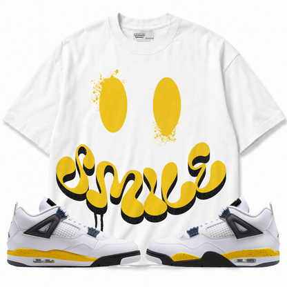 Smile Air Jordan 4 Tour Yellow graphic T-shirt with matching sneakers