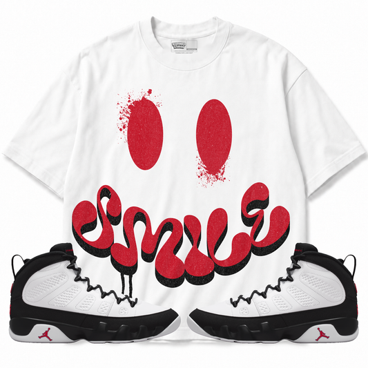 Smile (Air Jordan 9 OG Space Jam) T-Shirt with matching sneakers