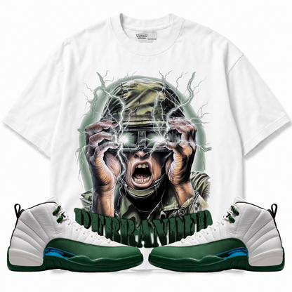 War Hero Air Jordan 12 Bucks graphic T-shirt with matching sneakers