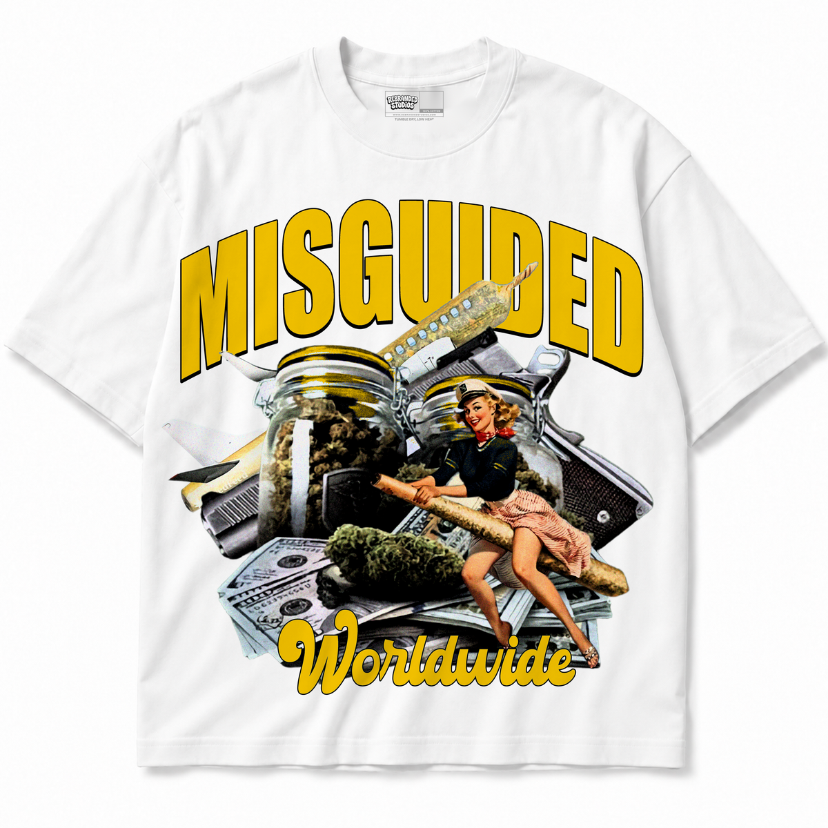 WorldWide Air Jordan 4 Tour Yellow graphic T-shirt front without sneakers