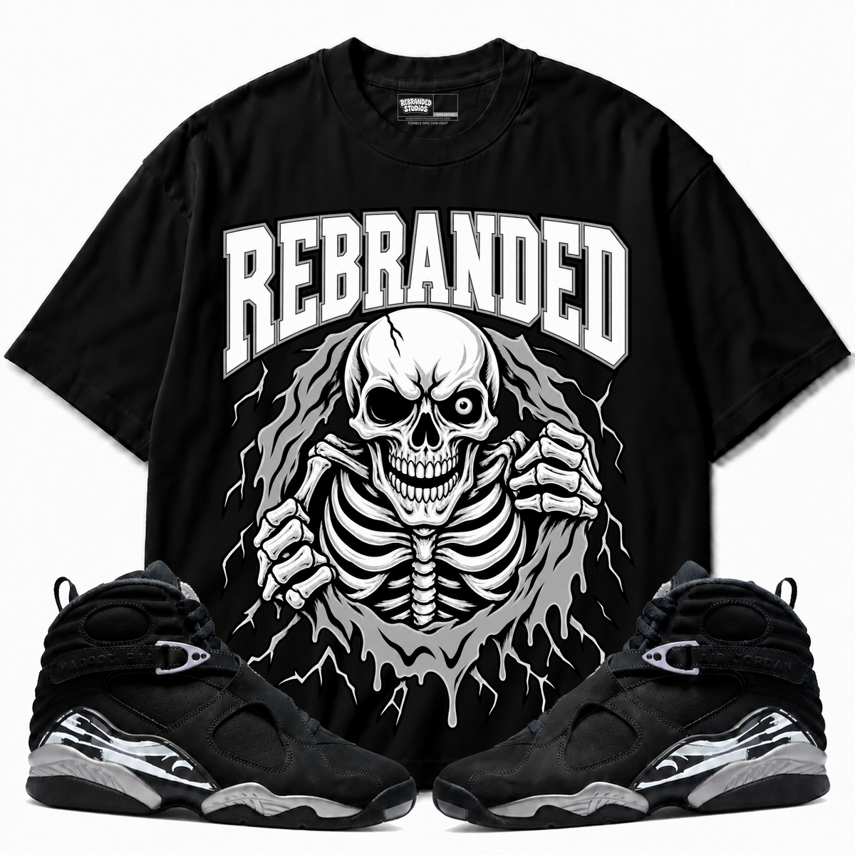 Bonez Air Jordan 8 Chrome black graphic T-shirt with matching sneakers