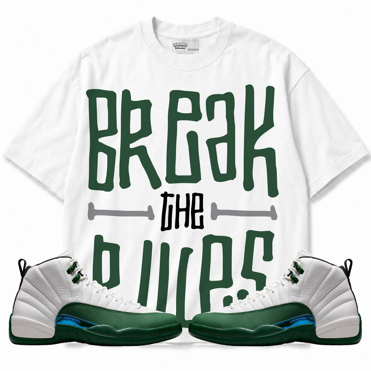 Break The Rules (Air Jordan 12 Bucks) T-Shirt with matching sneakers