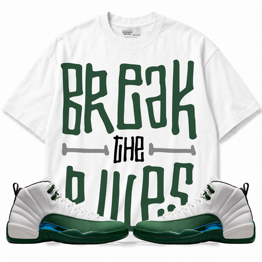 Break The Rules (Air Jordan 12 Bucks) T-Shirt with matching sneakers