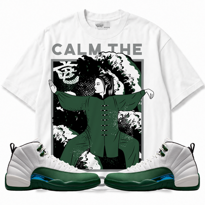 Calm TF Down (Air Jordan 12 Bucks) T-Shirt with matching sneakers