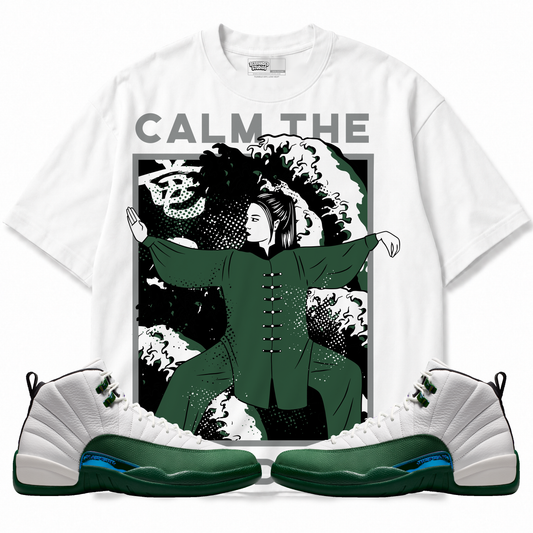 Calm TF Down (Air Jordan 12 Bucks) T-Shirt with matching sneakers