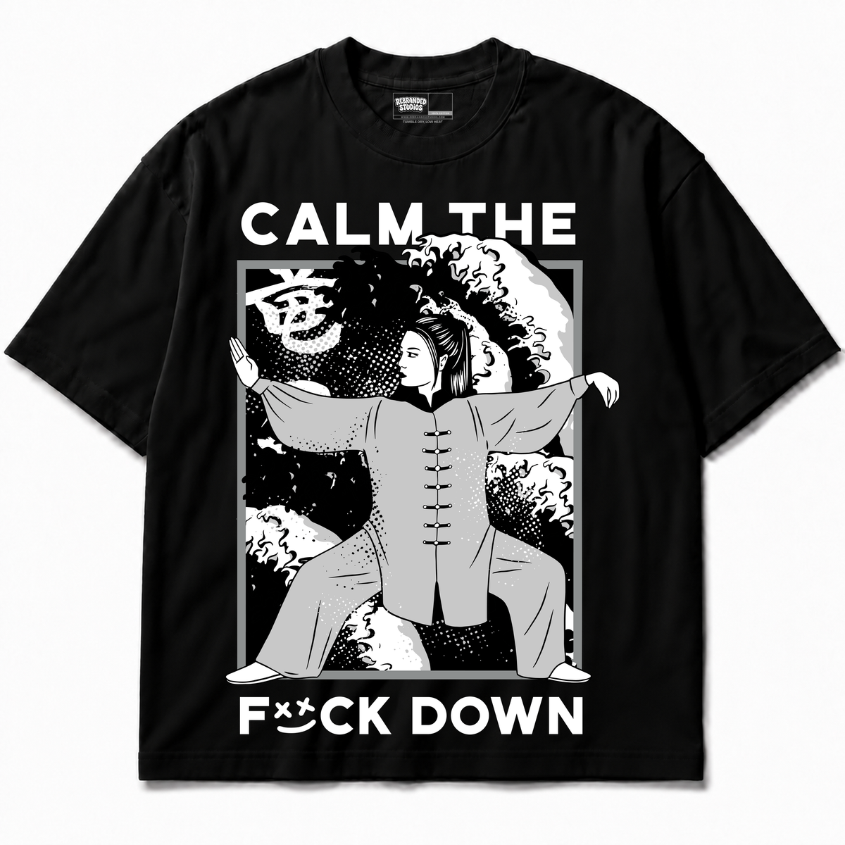 Calm TF Down Air Jordan 8 Chrome black graphic tee front without sneakers