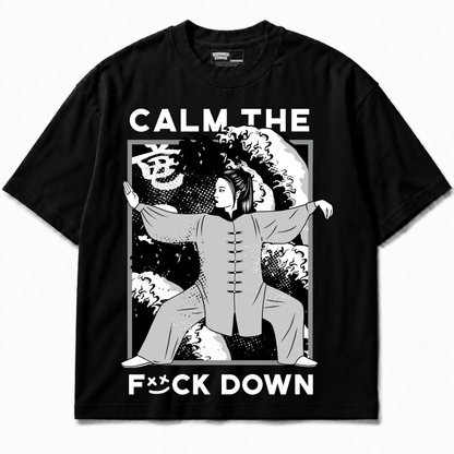 Calm TF Down Air Jordan 8 Chrome black graphic tee front without sneakers