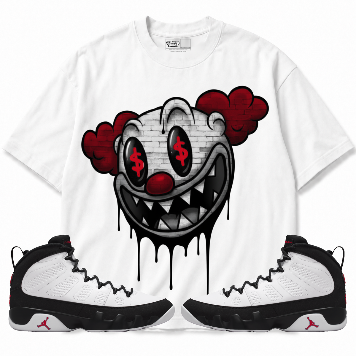 Clown (Air Jordan 9 OG Space Jam) T-Shirt with matching sneakers