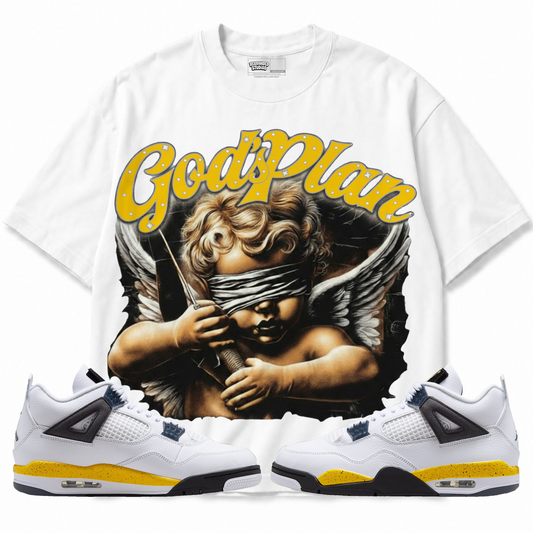 God's Plan (Air Jordan 4 Tour Yellow) T-Shirt with matching sneakers