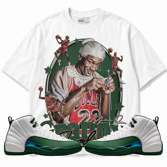 Granny Jordan (Air Jordan 12 Bucks) T-Shirt with matching sneakers